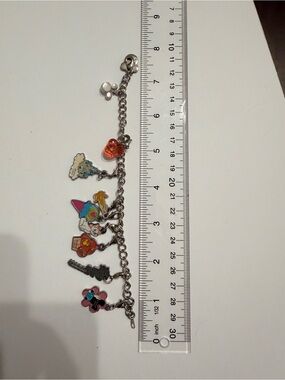 Disney Charm Bracelet 7 Signed Charms Castle Marie Eiffel Tower Minnie Pluto